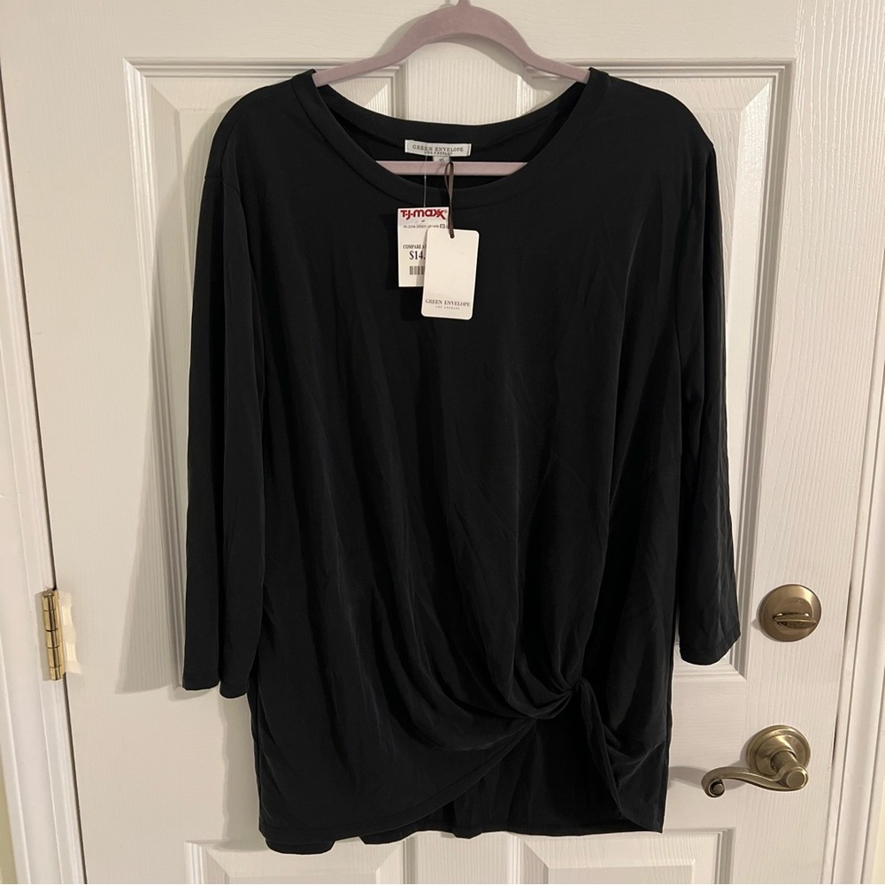 green envelope top size XL black 3/4 sleeve NWT modal polyester